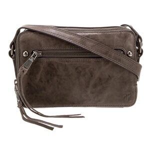 Frye Leather Crossbody Bag Small Multiple Zip Compartments Adjustable Dark Gray